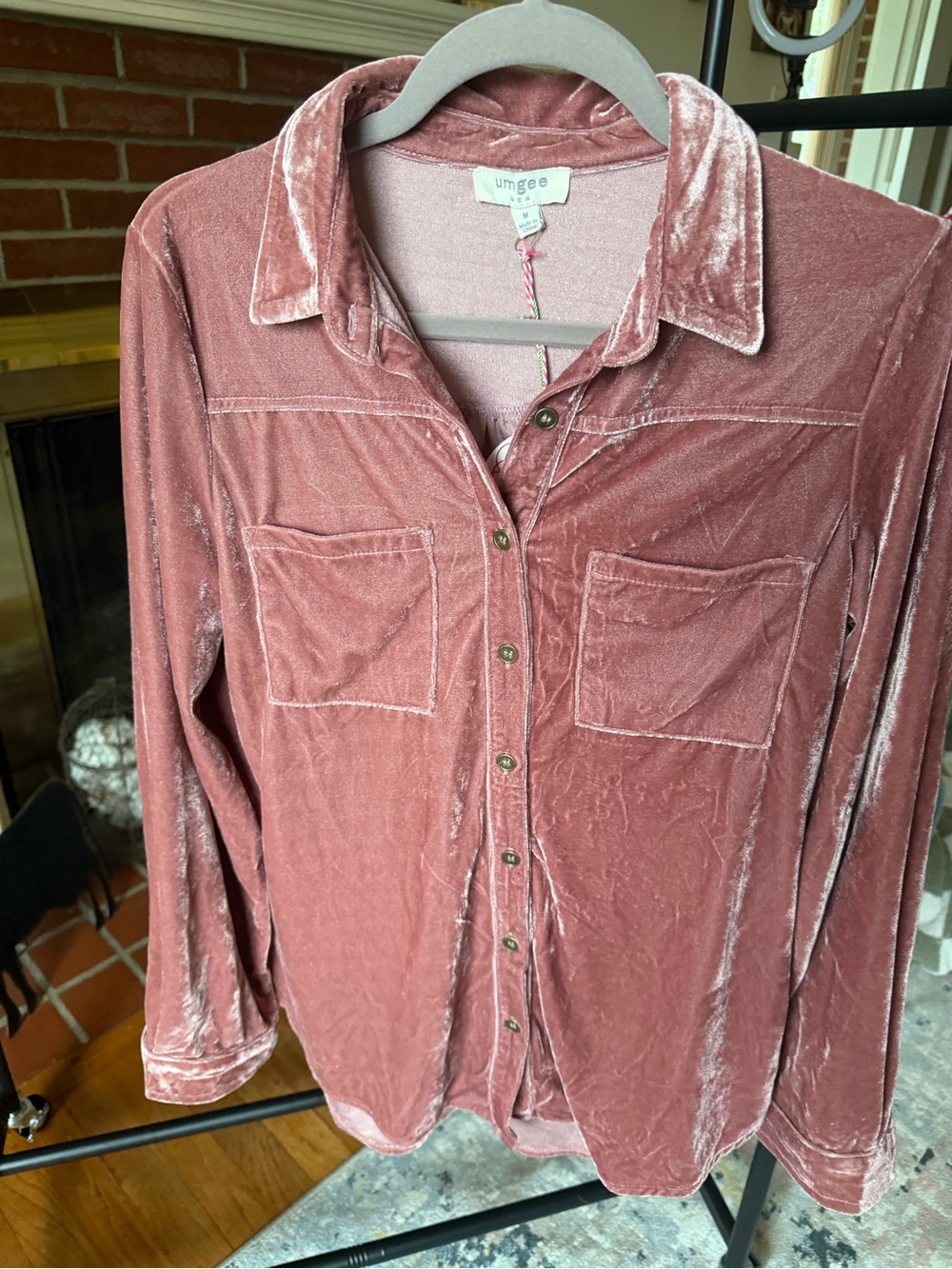 Umgee Velvet Button-Down Shirt in Dusty Rose Mauve